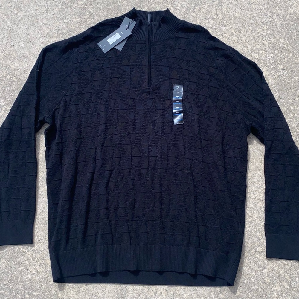 Shaquille O'Neal Sweater Mens 3XL Black Quarter Zip Pullover Geometric Pattern